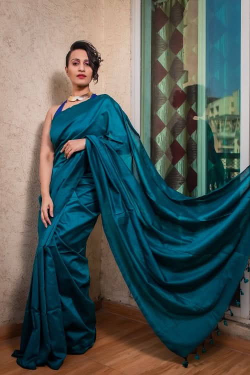 Emerald Green Mul Cotton Saree-SHOBITAM