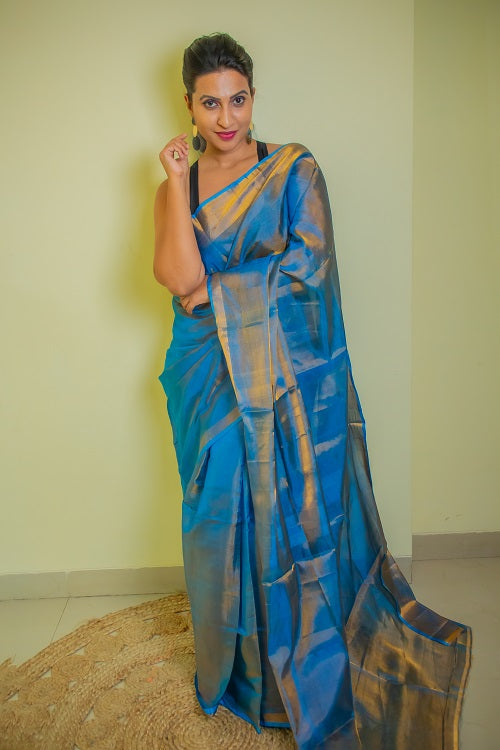 The Zari Sheen - Blue | SILK MARK CERTIFIED | SHOBITAM