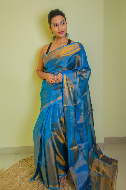 The Zari Sheen - Blue | SILK MARK CERTIFIED | SHOBITAM