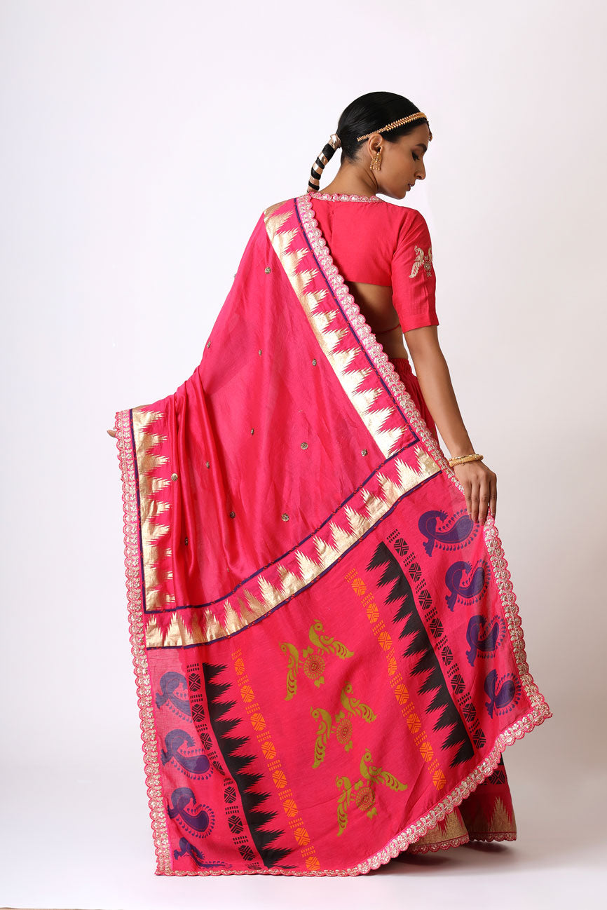 PRANAY PINK EMBROIDERED DUPATTA | SHOBITAM