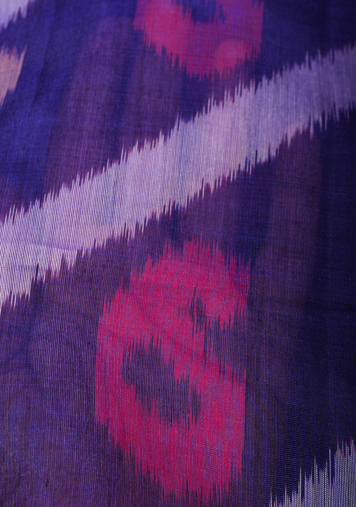 Deep Blue Handwoven Ikkat  Silk Cotton Saree with Contrast Border