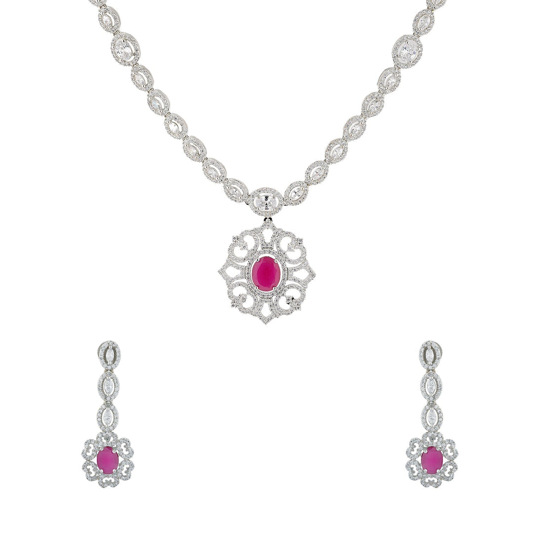 Sparkling Elegance Ruby Radiance Cz Necklace Set | SHOBITAM