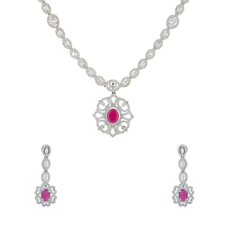 Sparkling Elegance Ruby Radiance Cz Necklace Set | SHOBITAM