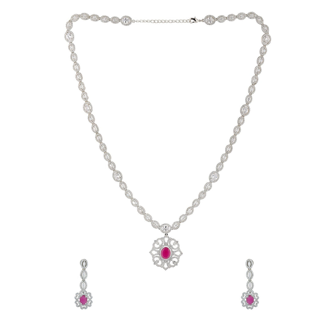 Sparkling Elegance Ruby Radiance Cz Necklace Set | SHOBITAM