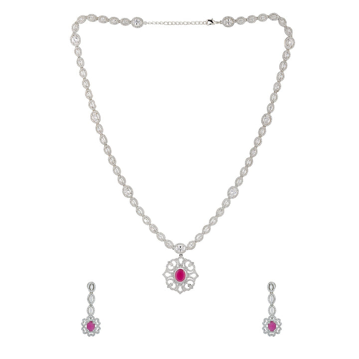 Sparkling Elegance Ruby Radiance Cz Necklace Set | SHOBITAM