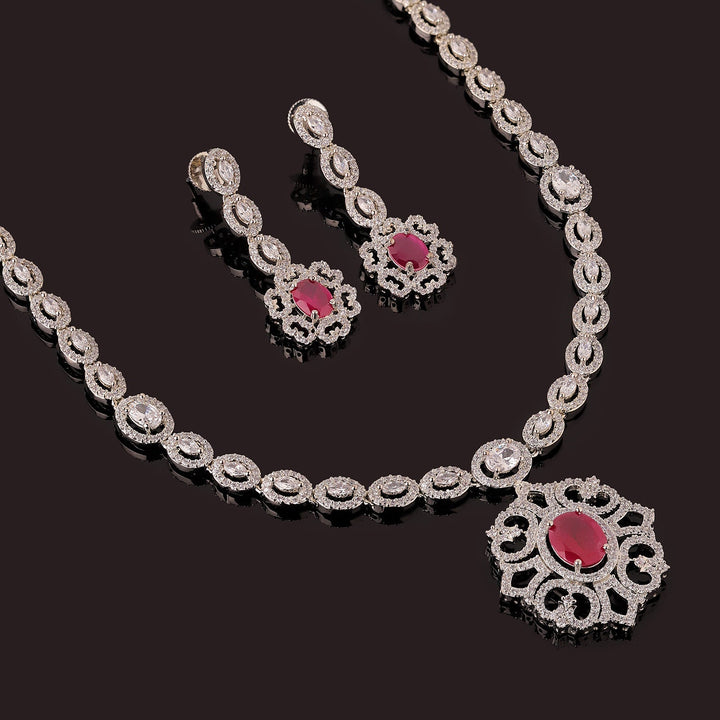 Sparkling Elegance Ruby Radiance Cz Necklace Set | SHOBITAM