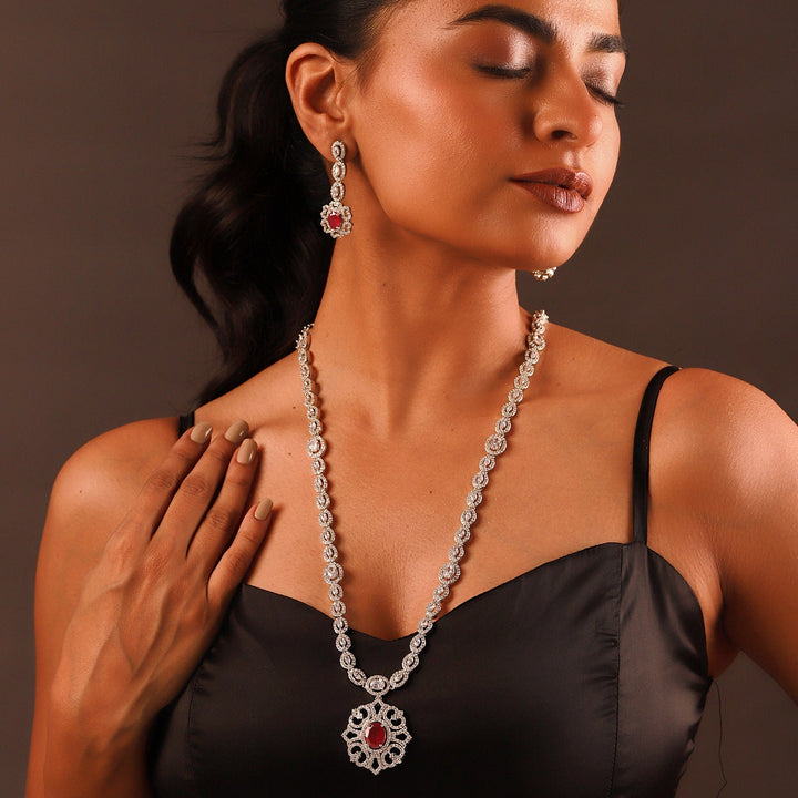 Sparkling Elegance Ruby Radiance Cz Necklace Set | SHOBITAM