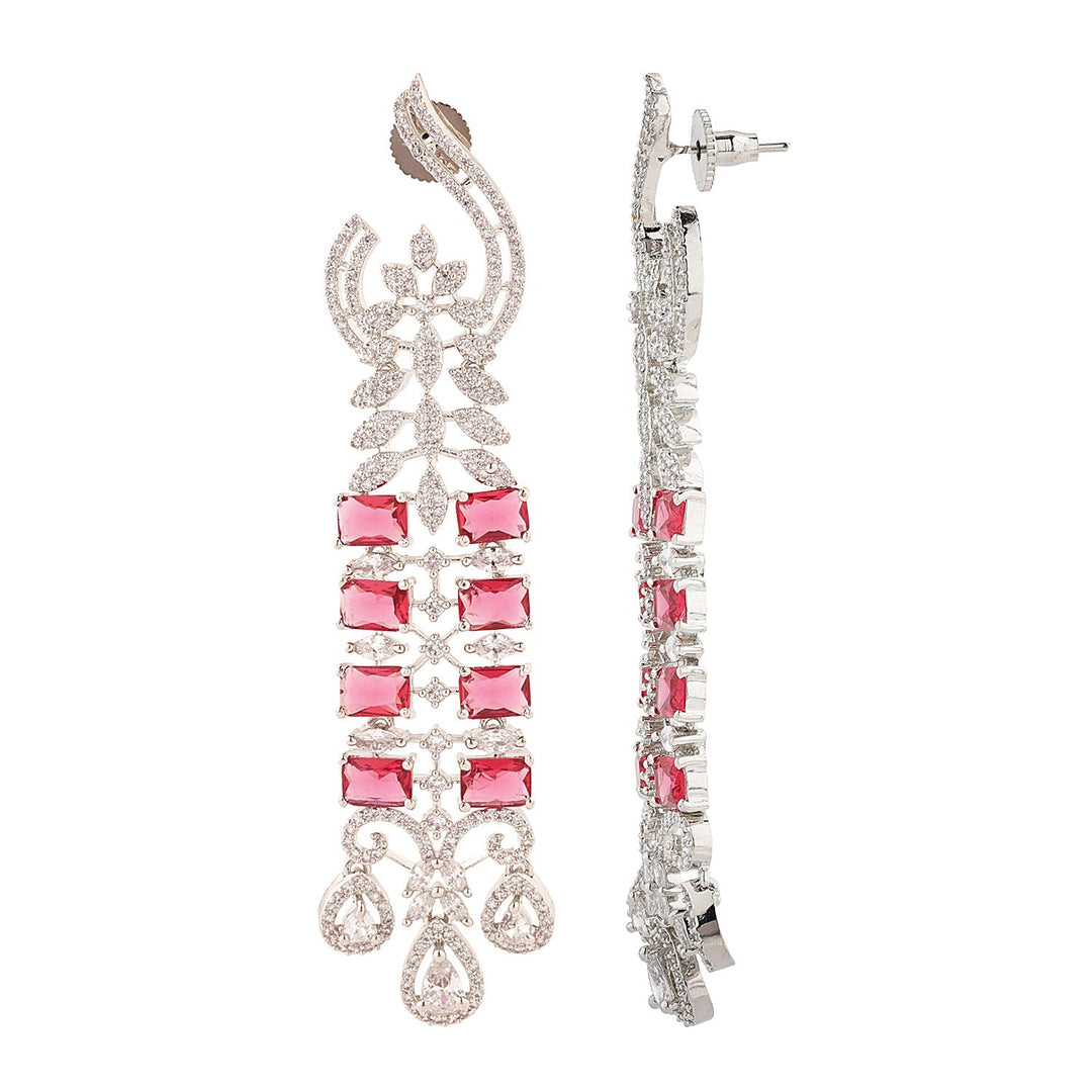 Sparkling Elegance Crimson Ruby American Diamond Dangler Earrings| SHOBITAM