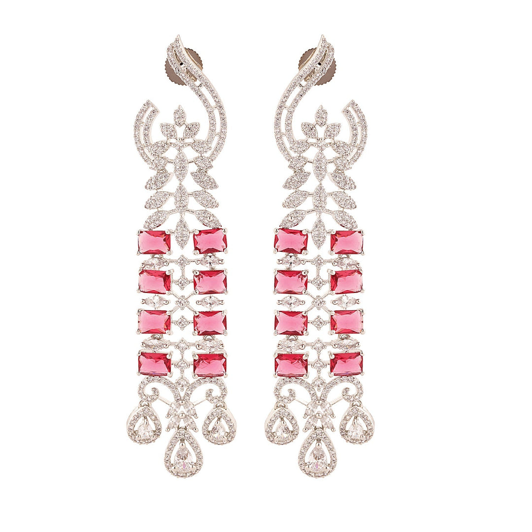 Sparkling Elegance Crimson Ruby American Diamond Dangler Earrings| SHOBITAM