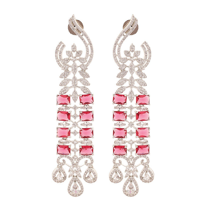 Sparkling Elegance Crimson Ruby American Diamond Dangler Earrings| SHOBITAM