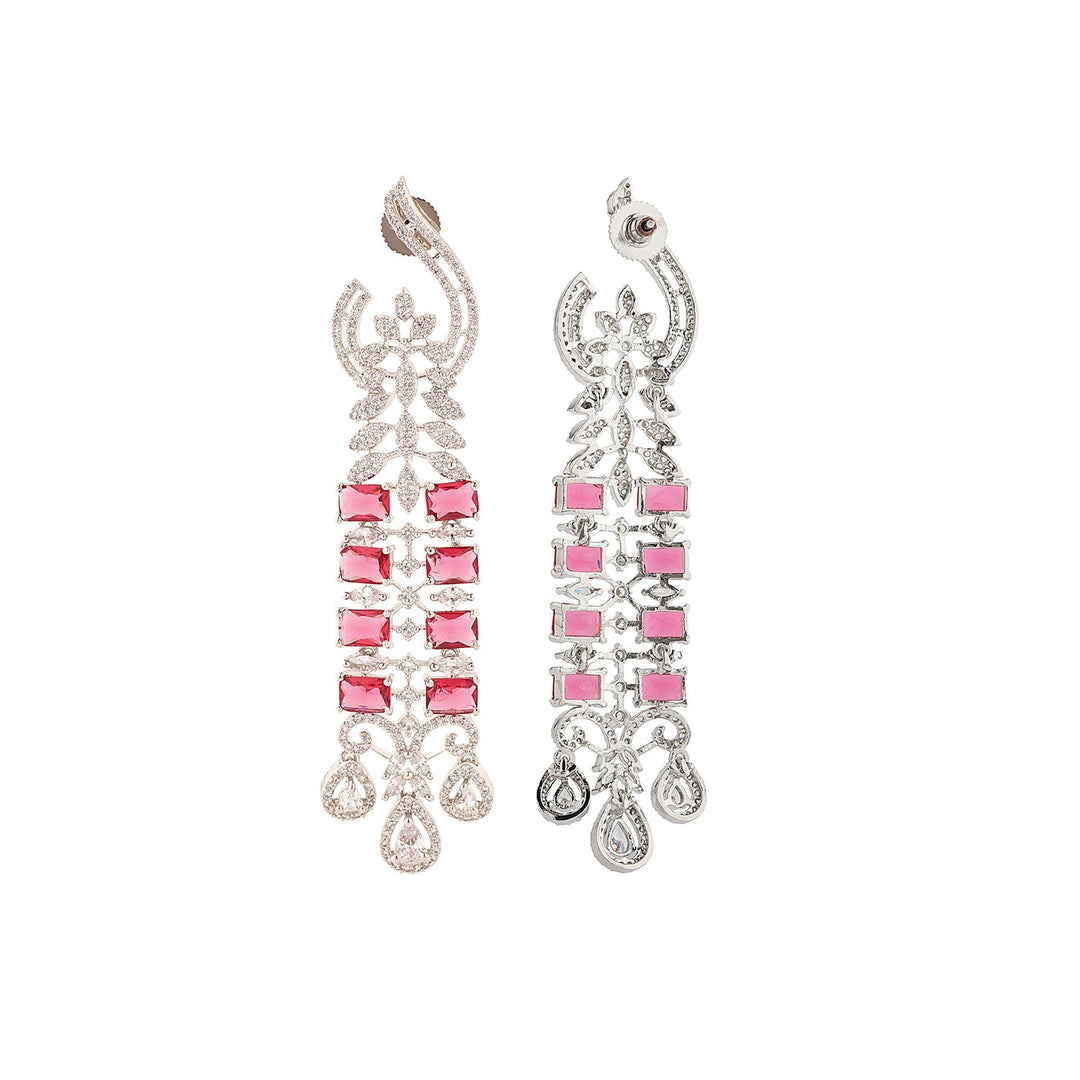 Sparkling Elegance Crimson Ruby American Diamond Dangler Earrings| SHOBITAM