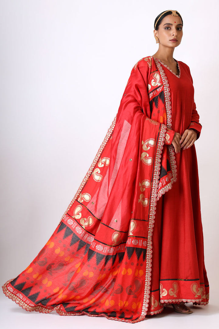 PREM RED EMBROIDERED DUPATTA | SHOBITAM
