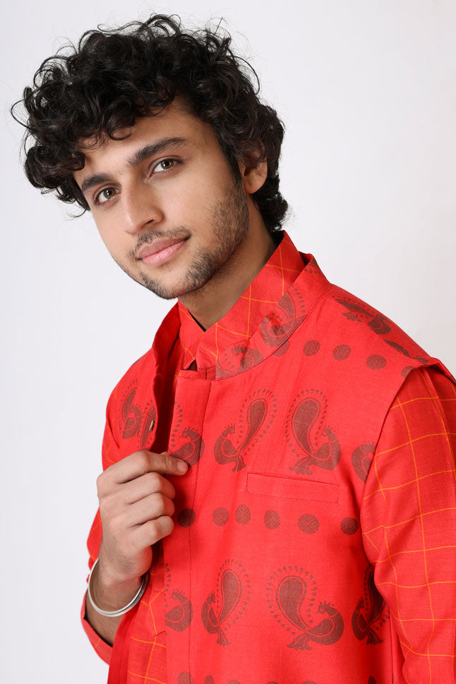 PREM RED MAYIL JACKET | SHOBITAM