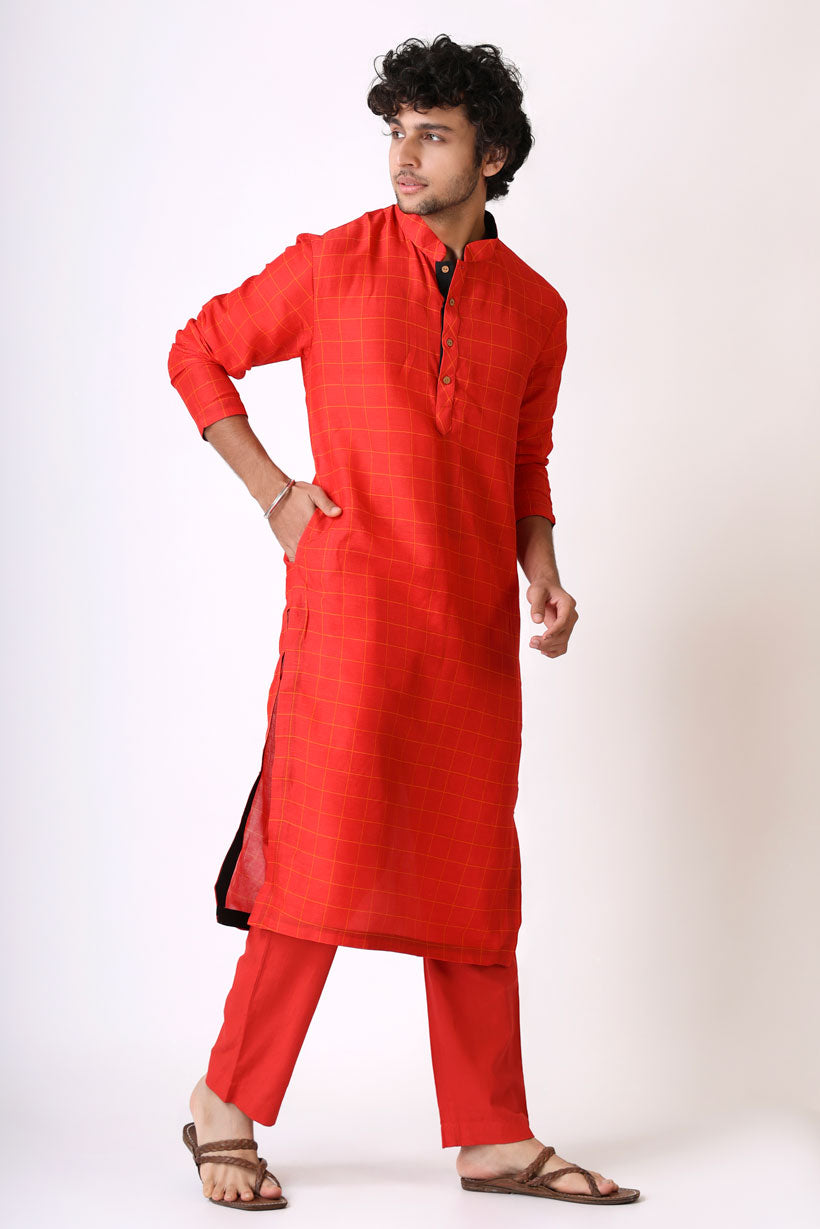 PREM RED MAYIL SET ( kurta + pant + jacket ) | SHOBITAM