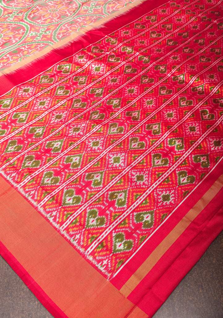Exquisite Red Ikkat Kanjivaram Silk Saree with Zari Border | SILK MARK CERTIFIED