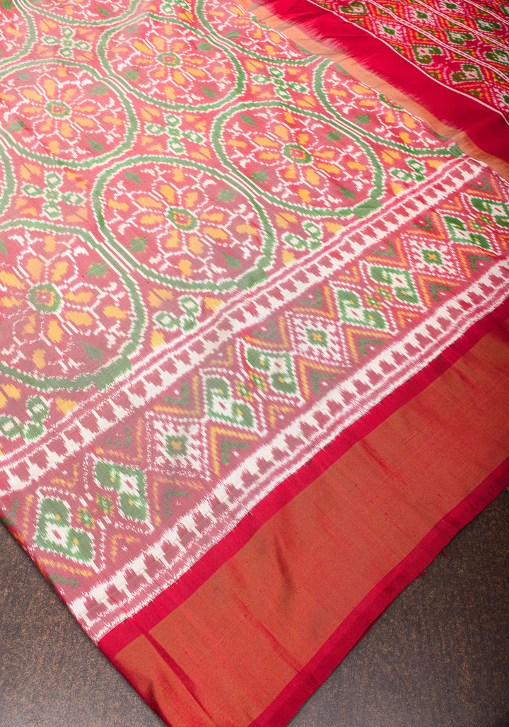 Exquisite Red Ikkat Kanjivaram Silk Saree with Zari Border | SILK MARK CERTIFIED