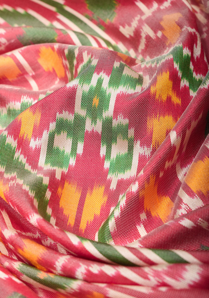 Exquisite Red Ikkat Kanjivaram Silk Saree with Zari Border | SILK MARK CERTIFIED