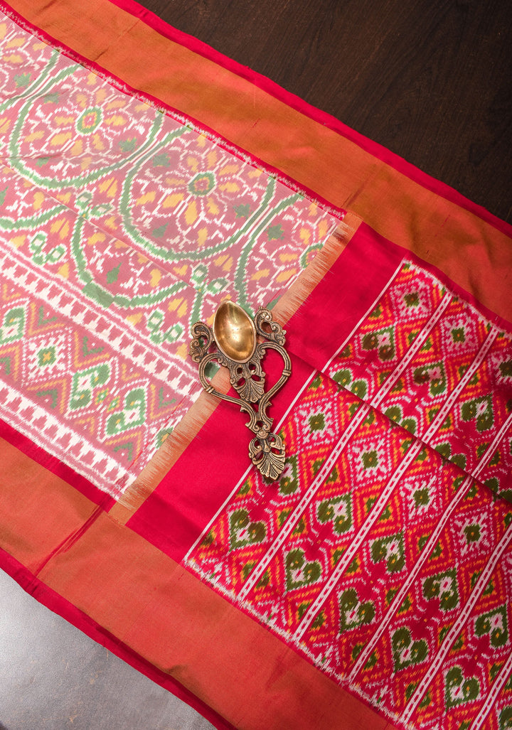 Exquisite Red Ikkat Kanjivaram Silk Saree with Zari Border | SILK MARK CERTIFIED