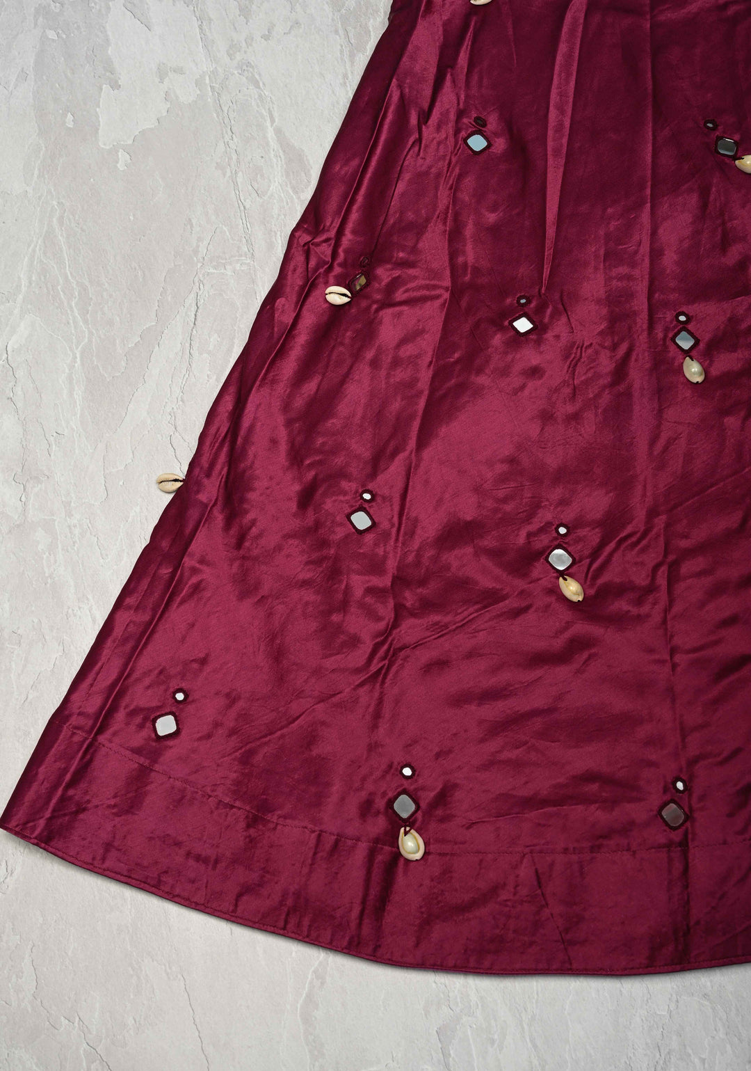 Wine Modal Silk Skirt with Chunky Kutchi Mirror Embroidery, Handmade Skirt, made to order