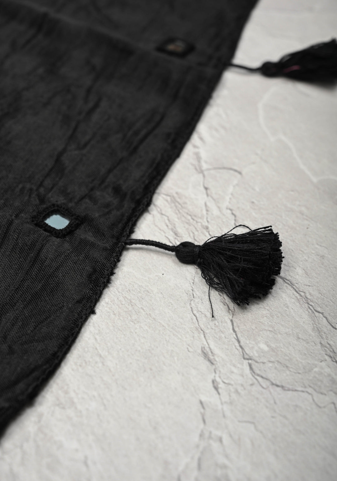 Black Satin Silk Stole with Kutch Mirror work