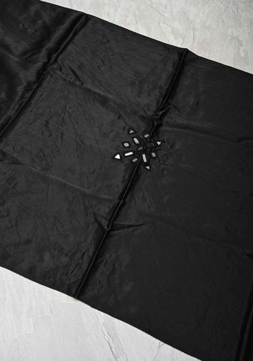 Black Satin Silk Stole with Kutch Mirror work