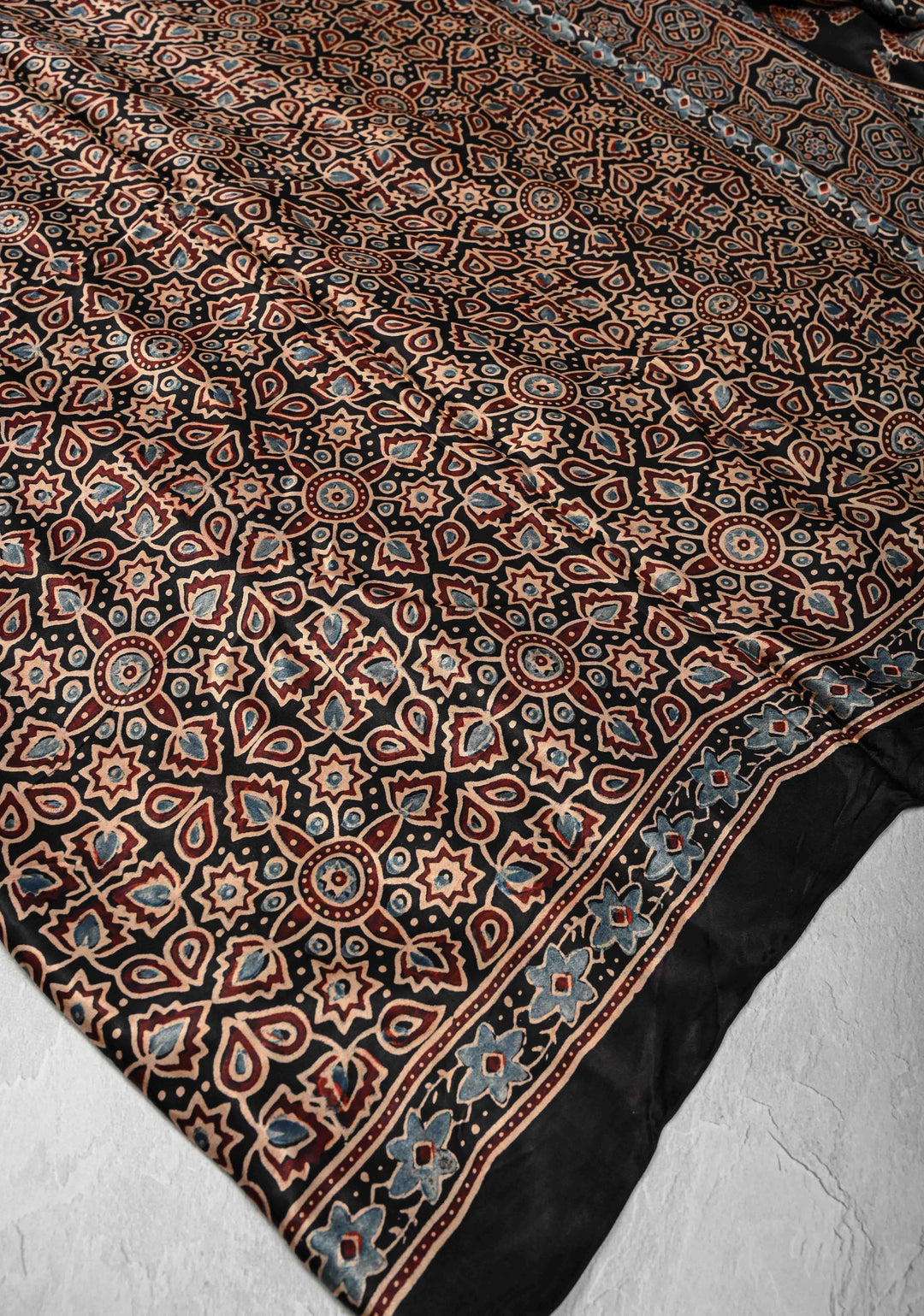 Black Modal Silk Saree With Hand Block Print