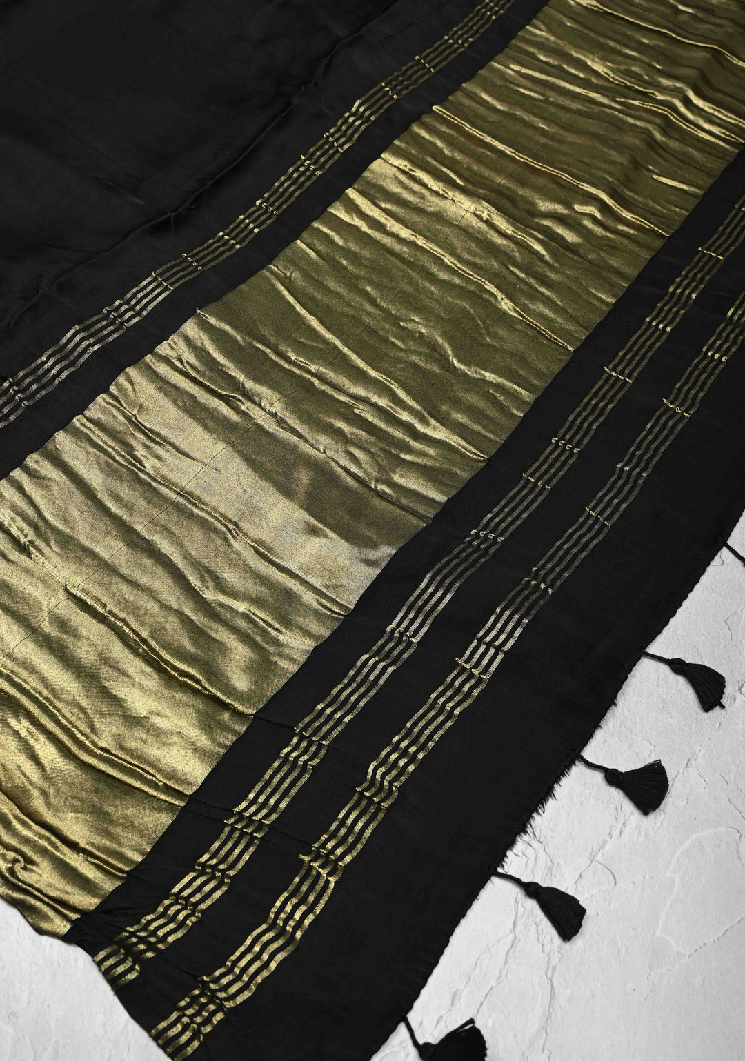Black Modal Silk Saree with Crushed Lagda Zari Pallu
