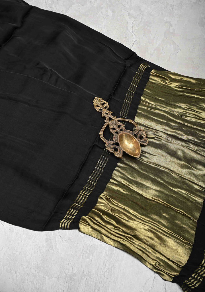 Black Modal Silk Saree with Crushed Lagda Zari Pallu