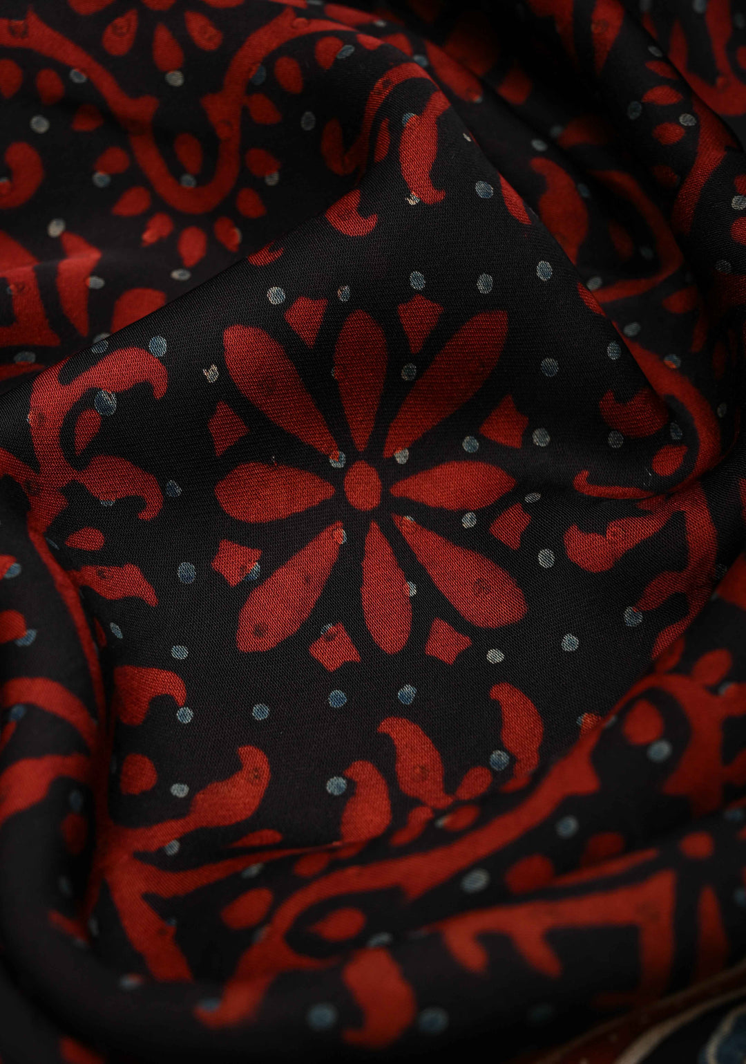 Black Hand Block Print on Modal Silk Saree with Floral Design