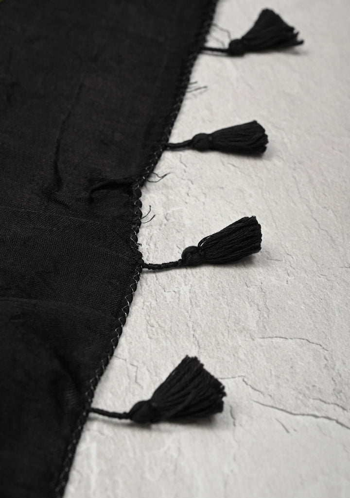 Black Gajji Silk Saree with Mirror work and Crushed Pallu