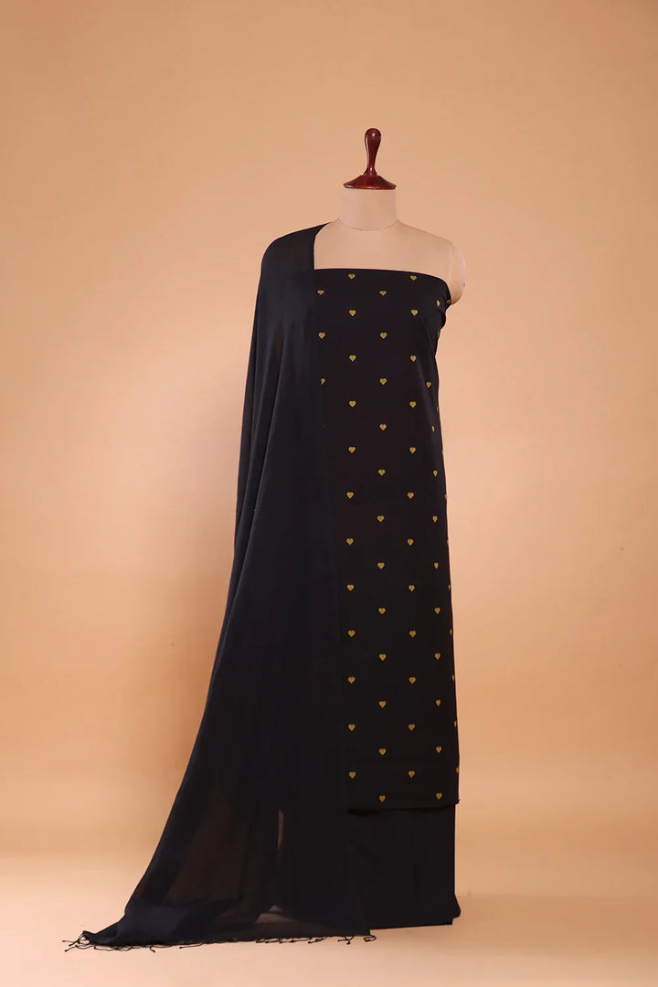Black & Yellow Hearts Woven Suit Set Dupatta | SHOBITAM
