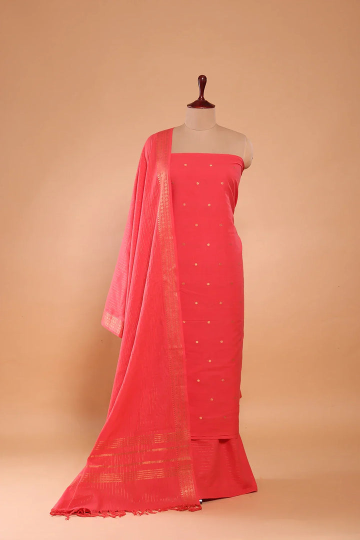 Peach Echo Pure South Cotton Zari 3-Piece Suit Set | SHOBITAM
