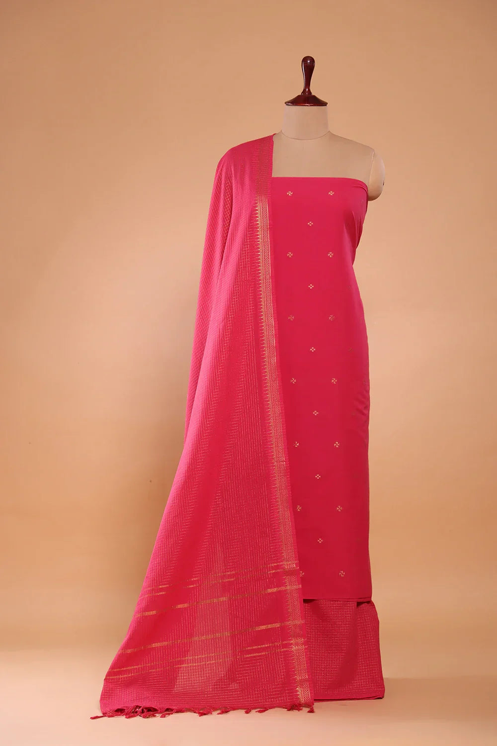Pink Radiance Woven Suit Set with Subtle Buti & Zari Dupatta | SHOBITAM