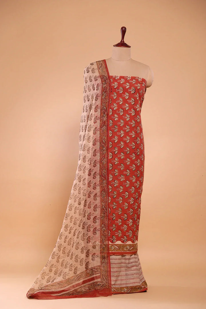 Maroon Hand Block Print Suit Set With Dupatta | SHOBITAM