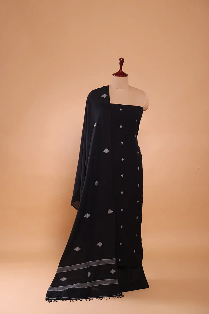 Handloom Black Pure Cotton Jamdani Suit Set WIth Dupatta | SHOBITAM