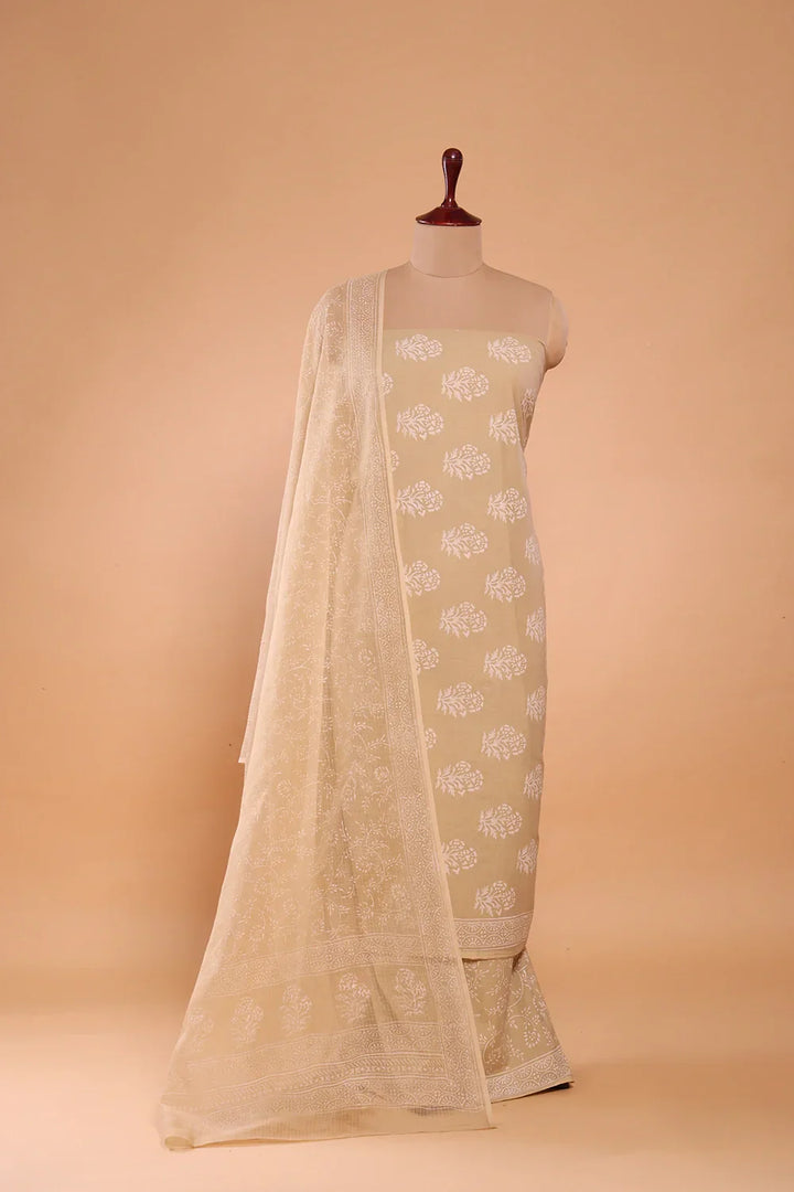 Sahara Gold Hand-Block Printed Suit Set With Dupatta | SHOBITAM
