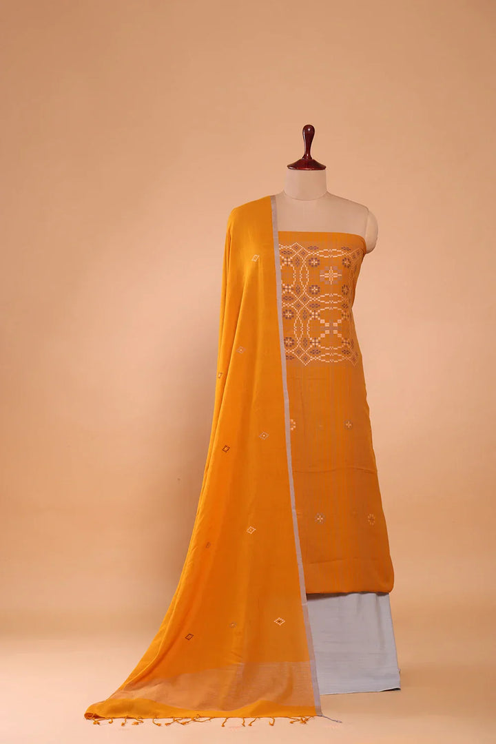 Mustard & Moonlight Geometric Jamdani Suit Set With Dupatta | SHOBITAM