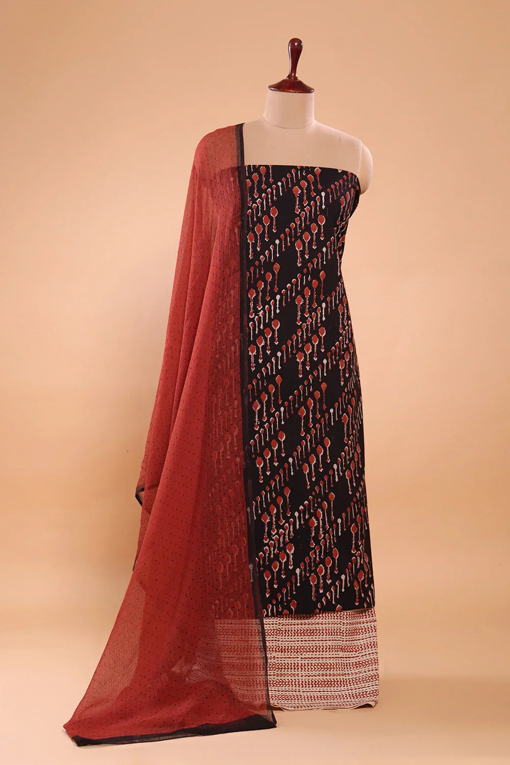 Maroon Spoon Hand Block Print Suit Set With Dupatta | SHOBITAM