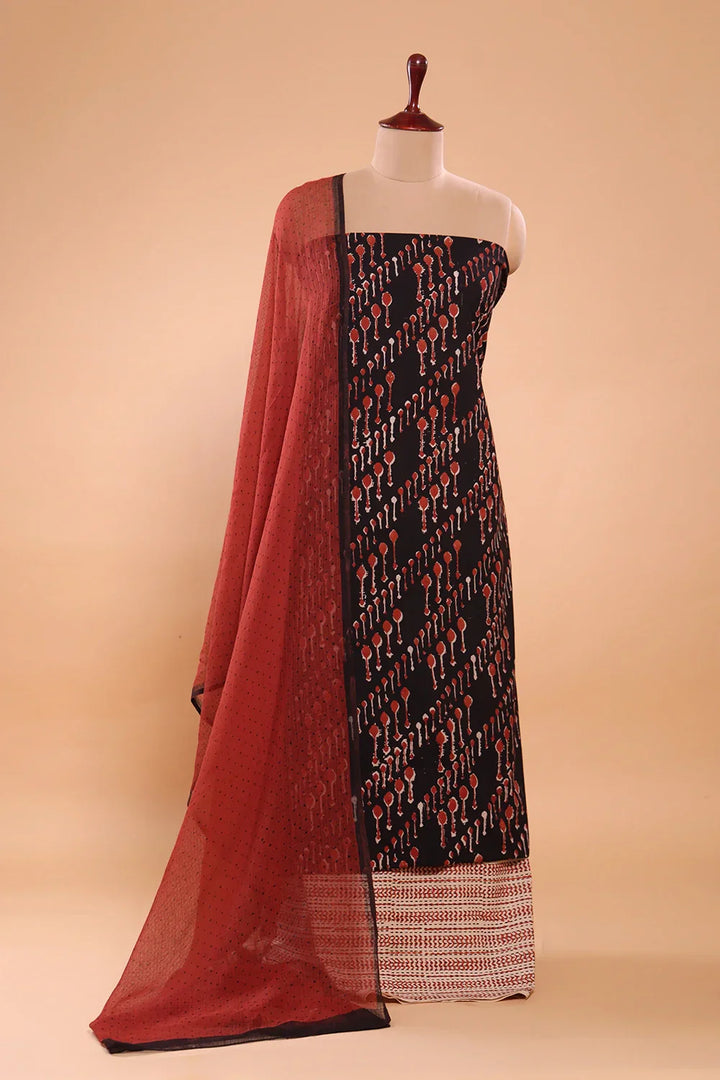 Maroon Spoon Hand Block Print Suit Set With Dupatta | SHOBITAM