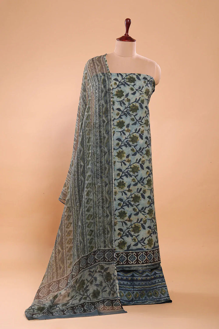 Blue Hand Block Print Suit Set With Dupatta | SHOBITAM
