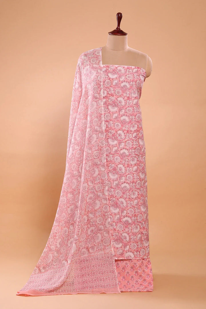 Baby Pink Hand Block Print Suit Set With Dupatta | SHOBITAM