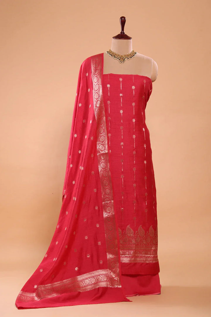 Handloom Pure Silk Red Banarasi Kurta Set WIth Dupatta | SHOBITAM