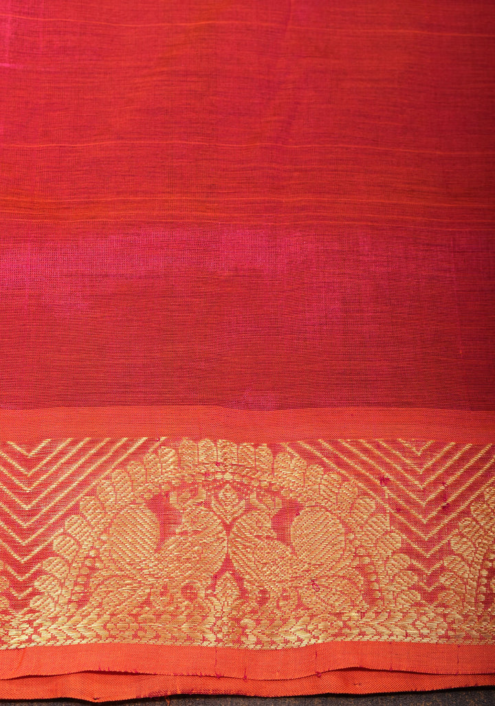 Kanchi Silk Cotton in Burgundy with Rangoli buttas and Zari border