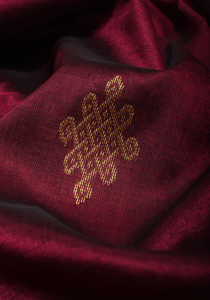 Kanchi Silk Cotton in Burgundy with Rangoli buttas and Zari border