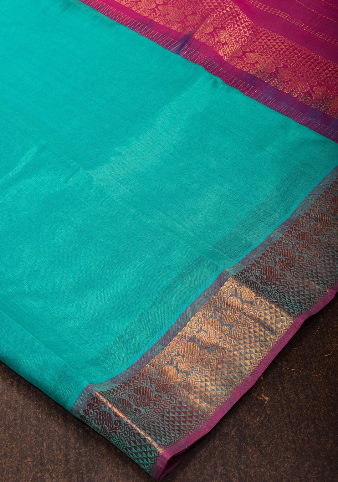 Authentic Kanchi Cotton Handwoven Saree in Cyan with Zari Border No Blouse Piece