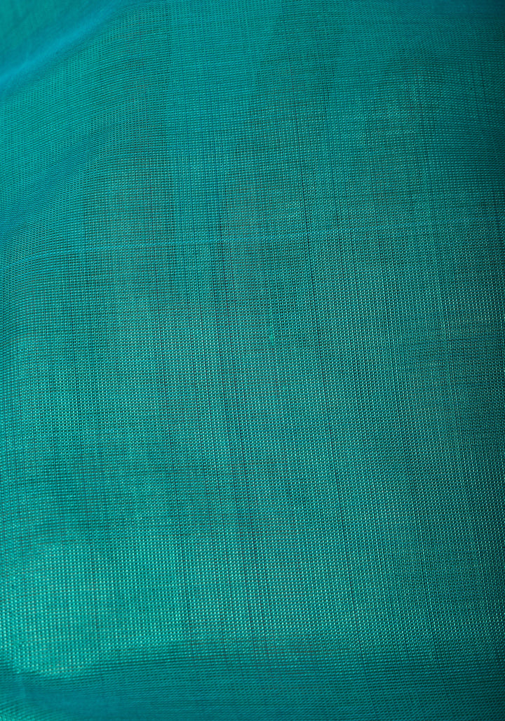 Authentic Kanchi Cotton Handwoven Saree in Cyan with Zari Border No Blouse Piece