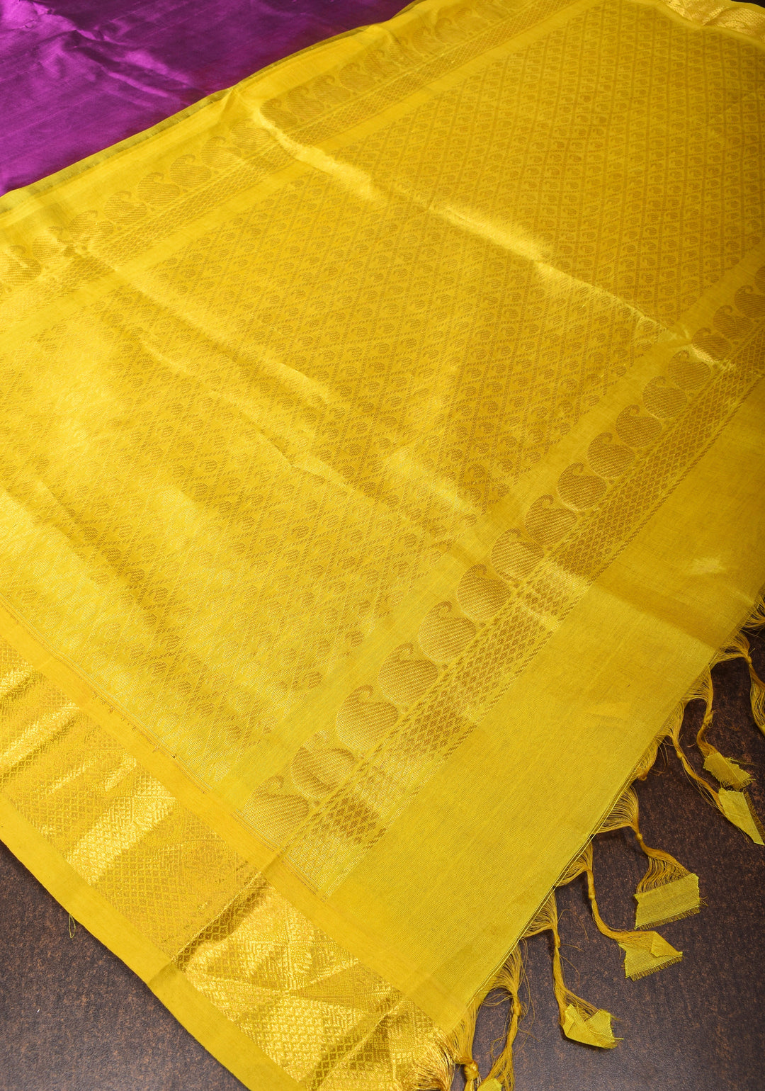 Warm Purple Kanchi Silk Cotton Saree with Golden Zari Border and Rich Pallu