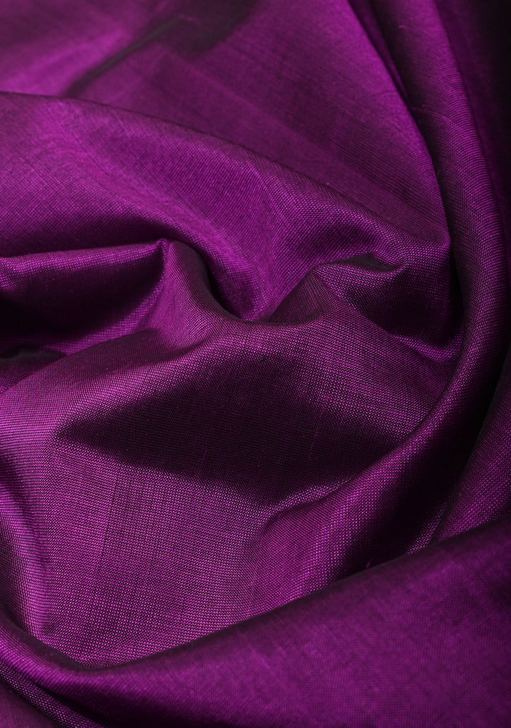 Warm Purple Kanchi Silk Cotton Saree with Golden Zari Border and Rich Pallu