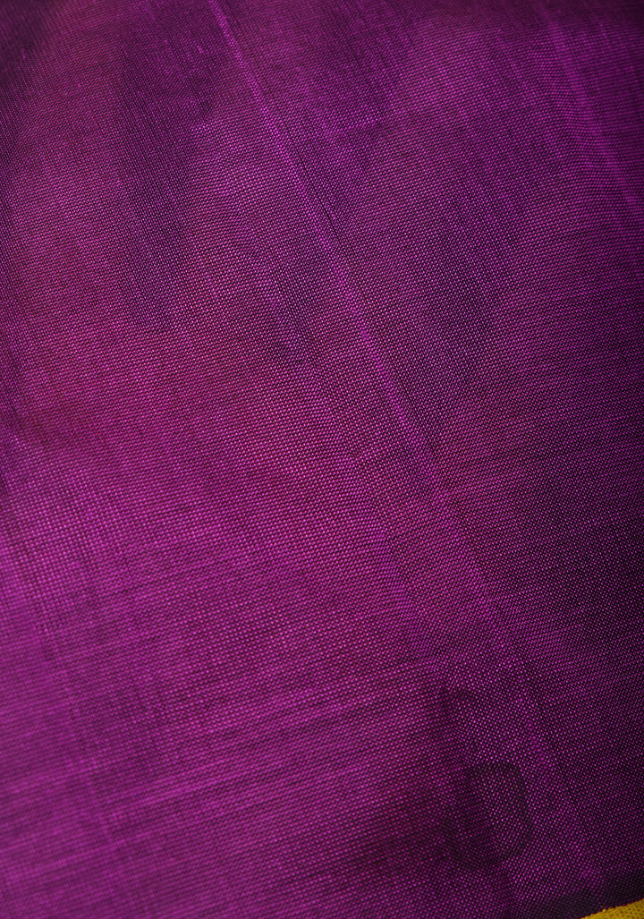 Warm Purple Kanchi Silk Cotton Saree with Golden Zari Border and Rich Pallu