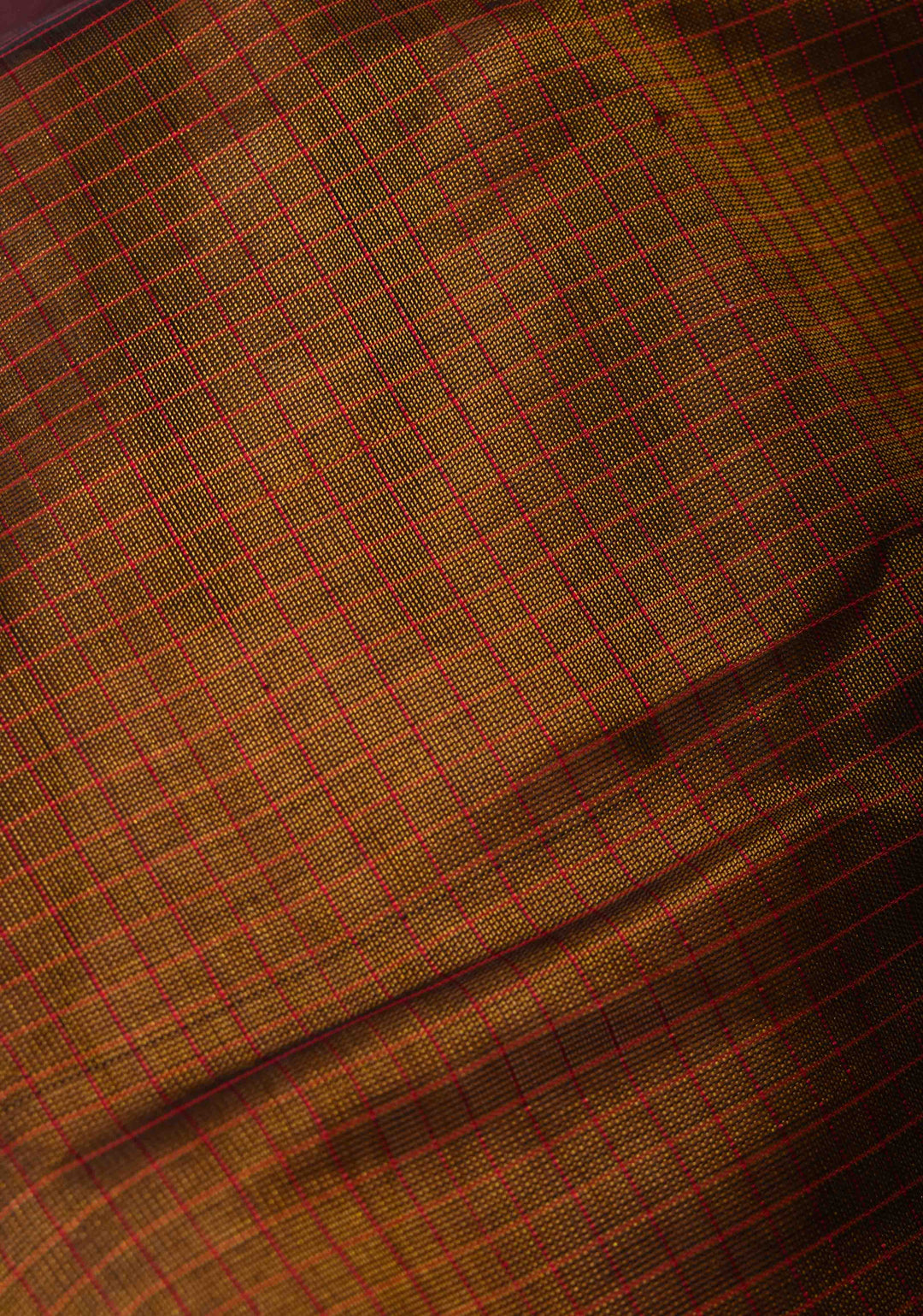 HoneyBrown Kanchi Silk Cotton Pre Drape Saree with Podi Kattam and Contrast Zari Borders